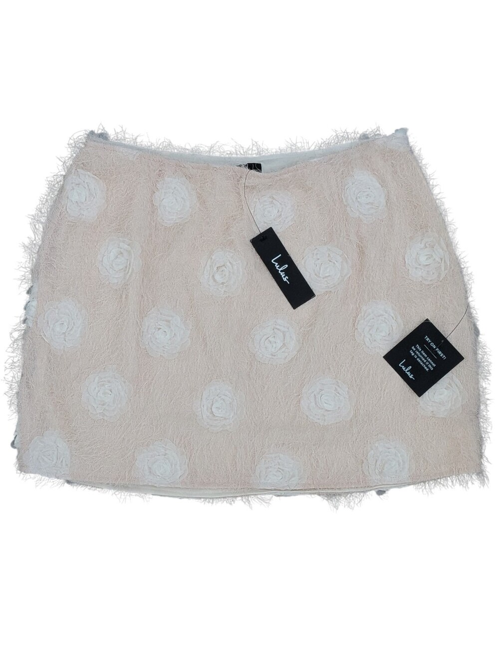 Lulu's Charlotte Cream Eyelash Knit Rosette Mini Skirt